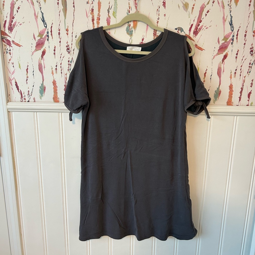 Grey T-Shirt Dress with Cut-out Sleeves